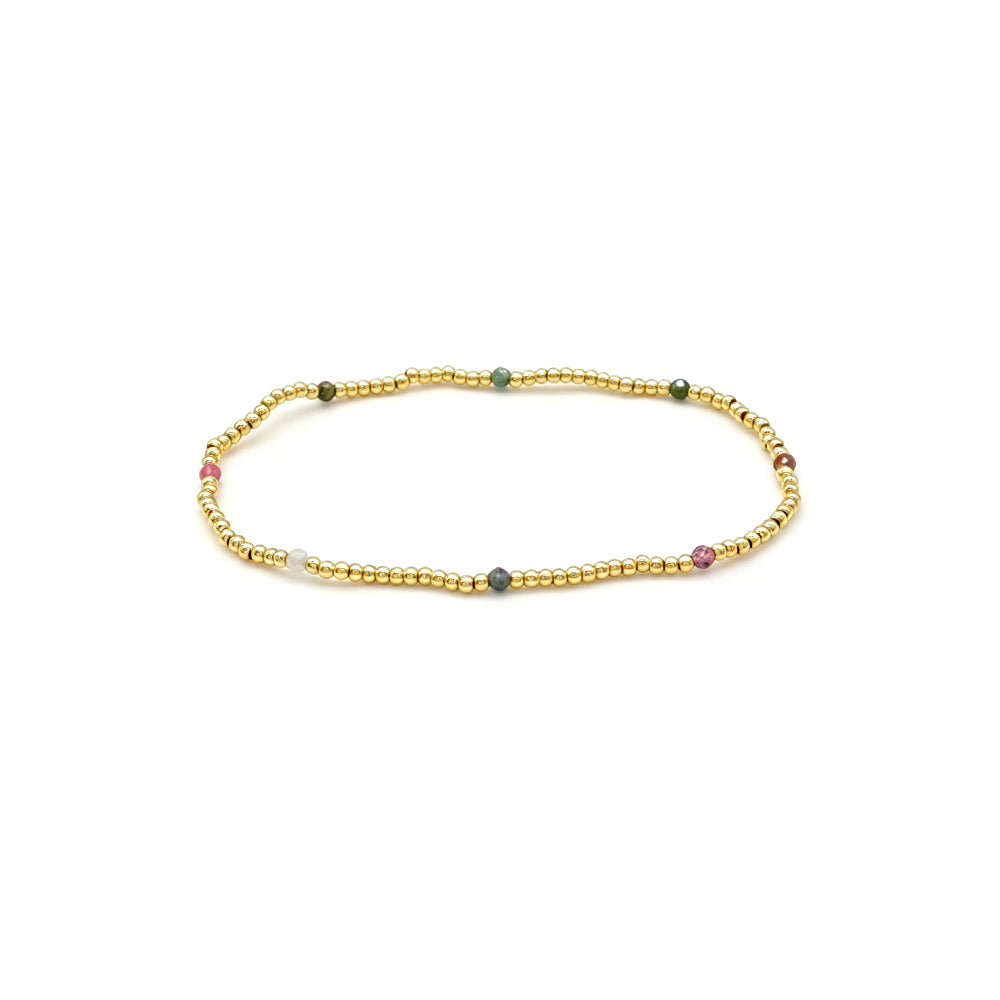 2mm Turquoise Orange Aventurine Red Corundum Tourmaline Stone Beads Elastic Bracelet