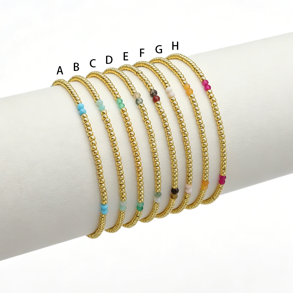 2mm Turquoise Orange Aventurine Red Corundum Tourmaline Stone Beads Elastic Bracelet