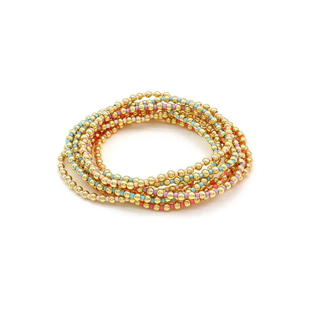 Handmade Multi-colour Miyuki Beads Plating Gold Brass Beads Elastic Bracelet