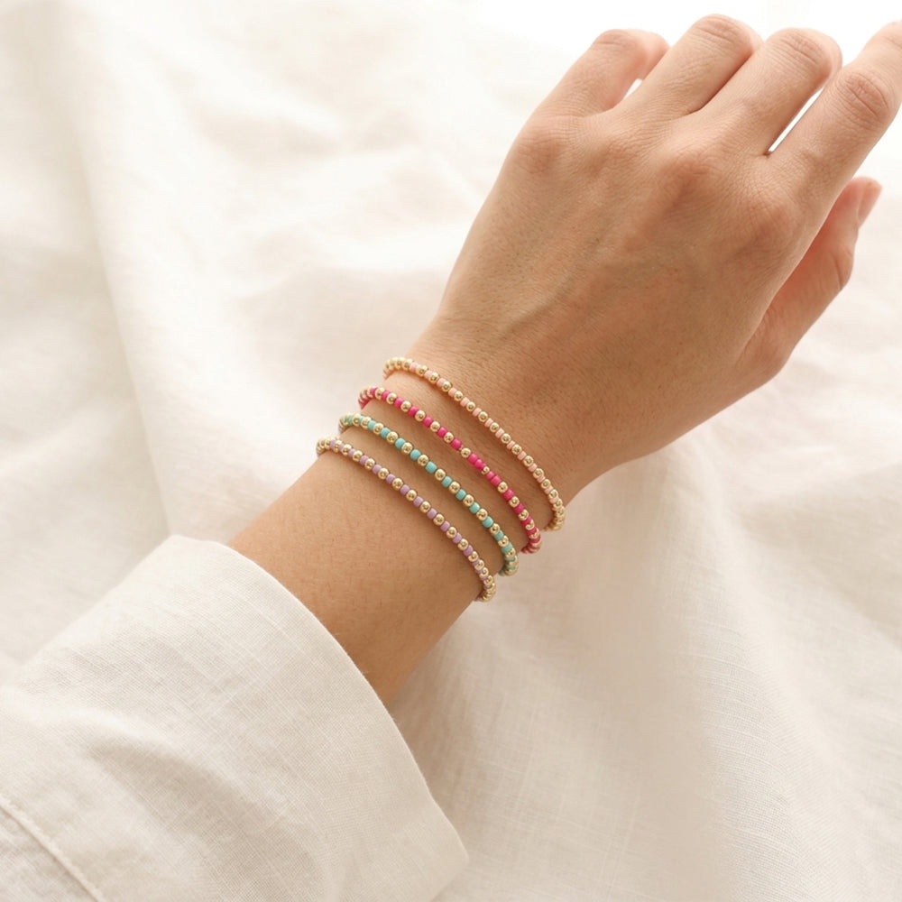 Handmade Multi-colour Miyuki Beads Plating Gold Brass Beads Elastic Bracelet