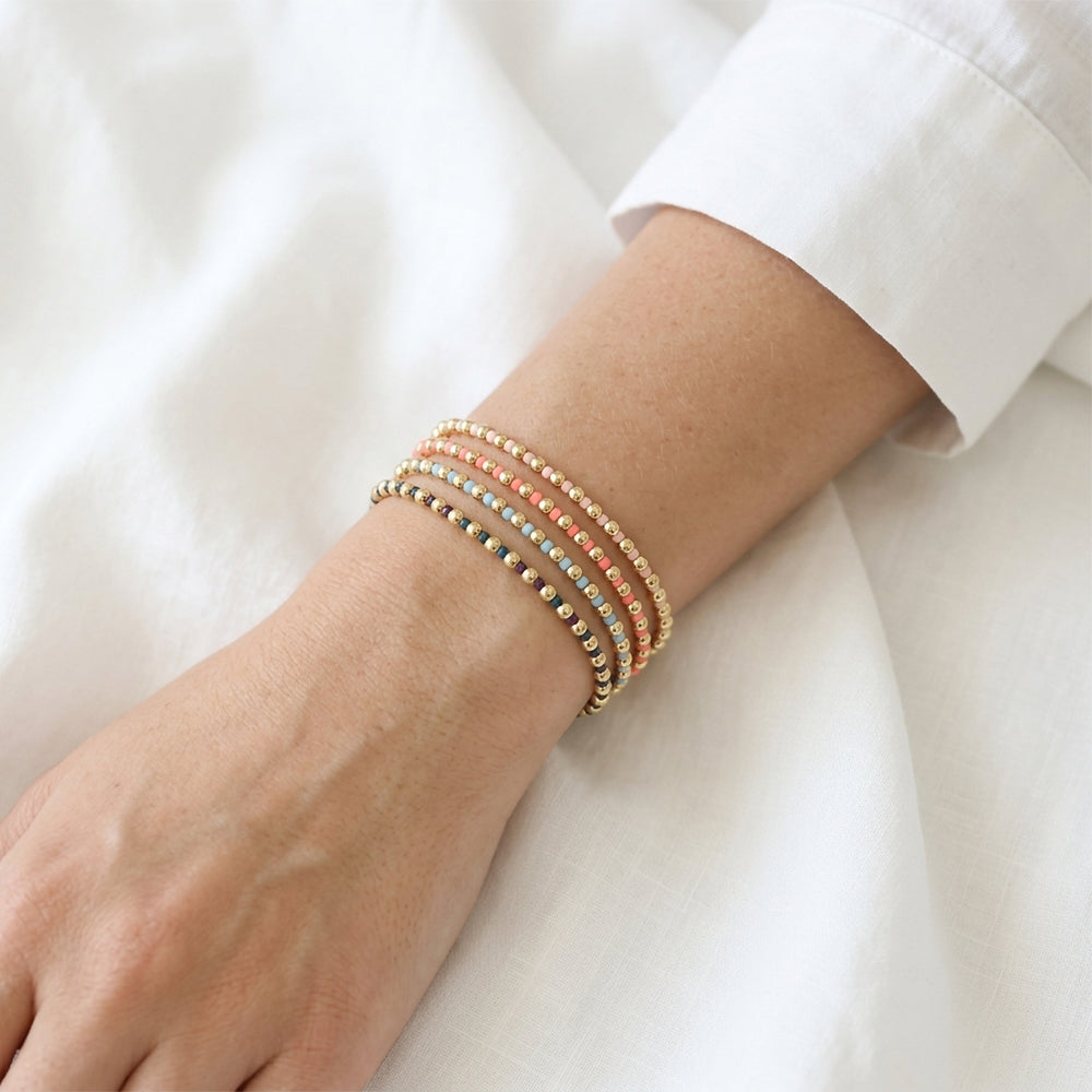 Handmade Multi-colour Miyuki Beads Plating Gold Brass Beads Elastic Bracelet