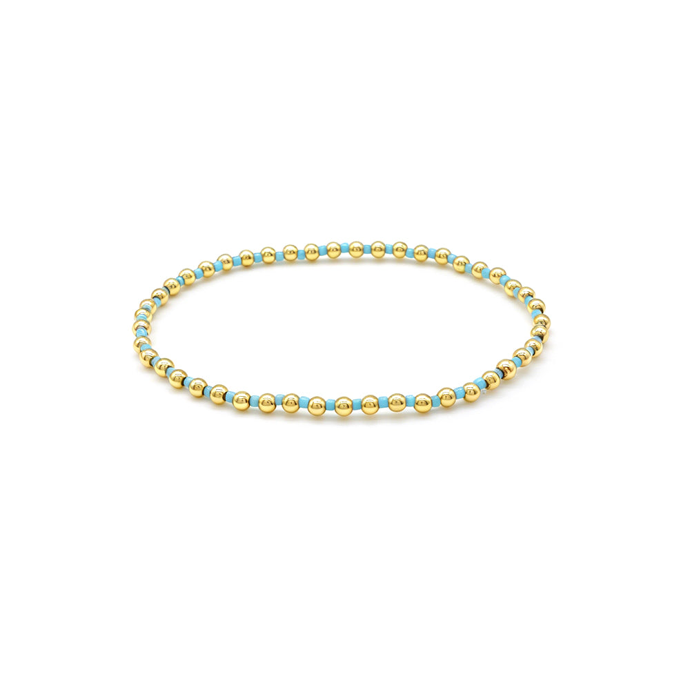 Handmade Multi-colour Miyuki Beads Plating Gold Brass Beads Elastic Bracelet
