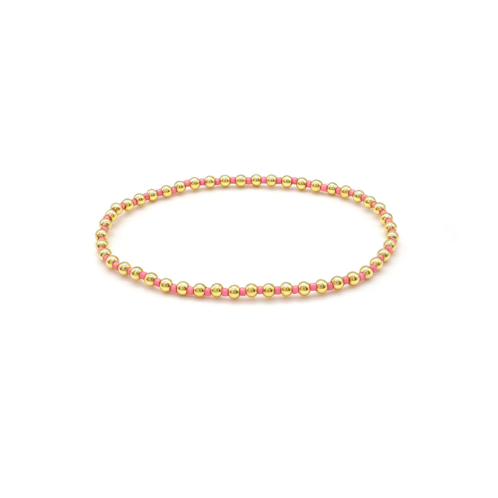 Handmade Multi-colour Miyuki Beads Plating Gold Brass Beads Elastic Bracelet