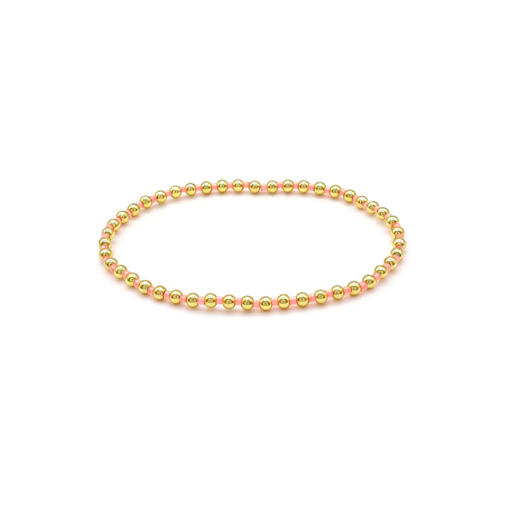Handmade Multi-colour Miyuki Beads Plating Gold Brass Beads Elastic Bracelet