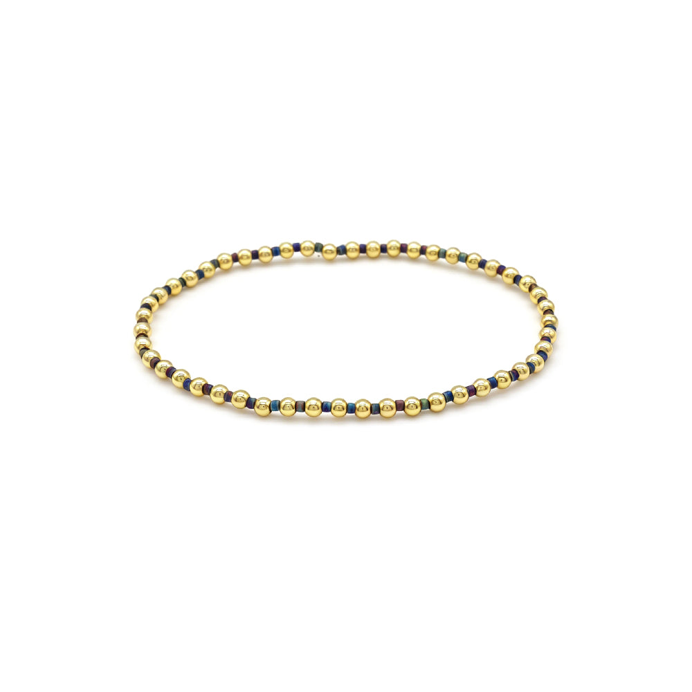 Handmade Multi-colour Miyuki Beads Plating Gold Brass Beads Elastic Bracelet