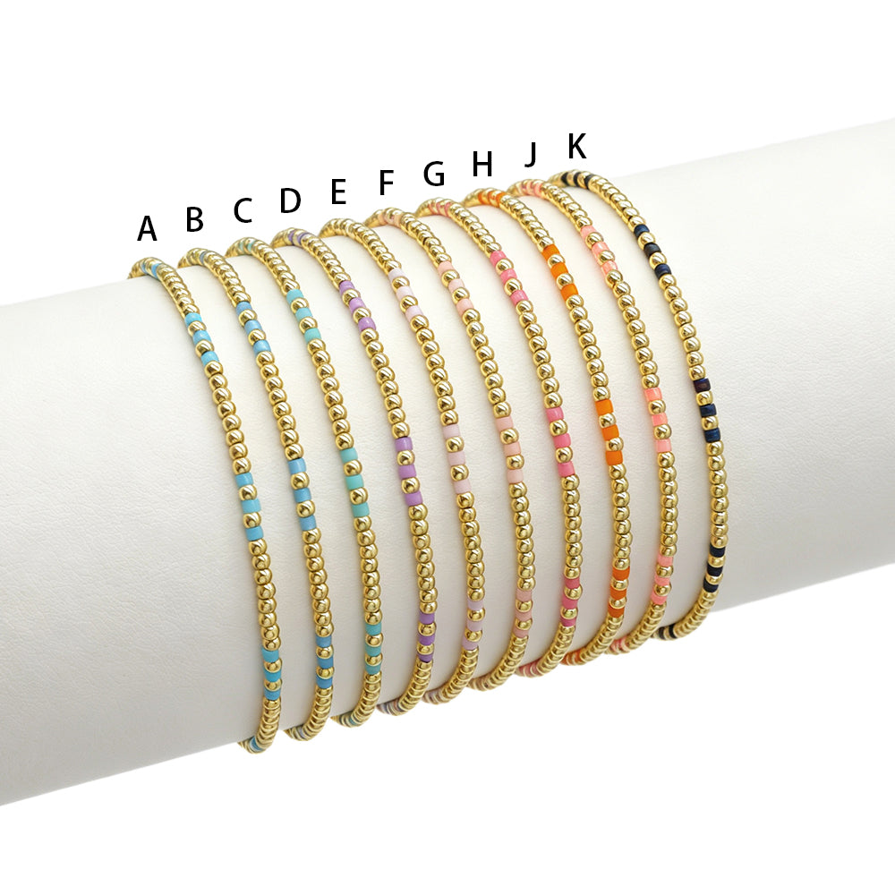 Handmade Multi-colour Miyuki Beads Plating Gold Brass Beads Elastic Bracelet