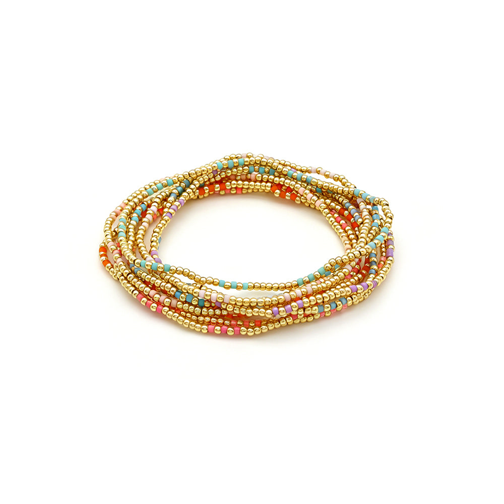 Handmade Multi-colour Miyuki Beads Plating Gold Brass Beads Elastic Bracelet