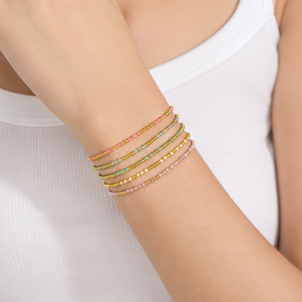 Handmade Multi-colour Miyuki Beads Plating Gold Brass Beads Elastic Bracelet