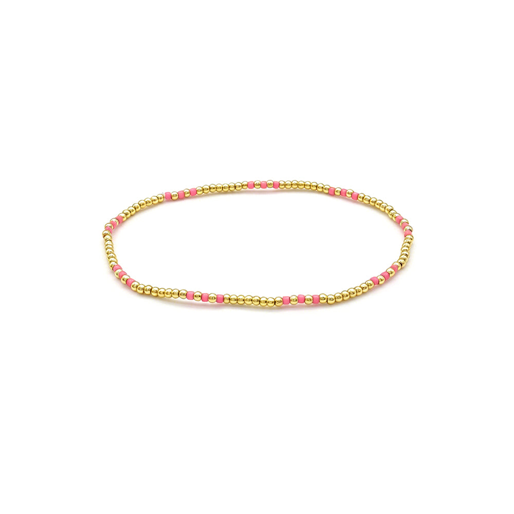 Handmade Multi-colour Miyuki Beads Plating Gold Brass Beads Elastic Bracelet