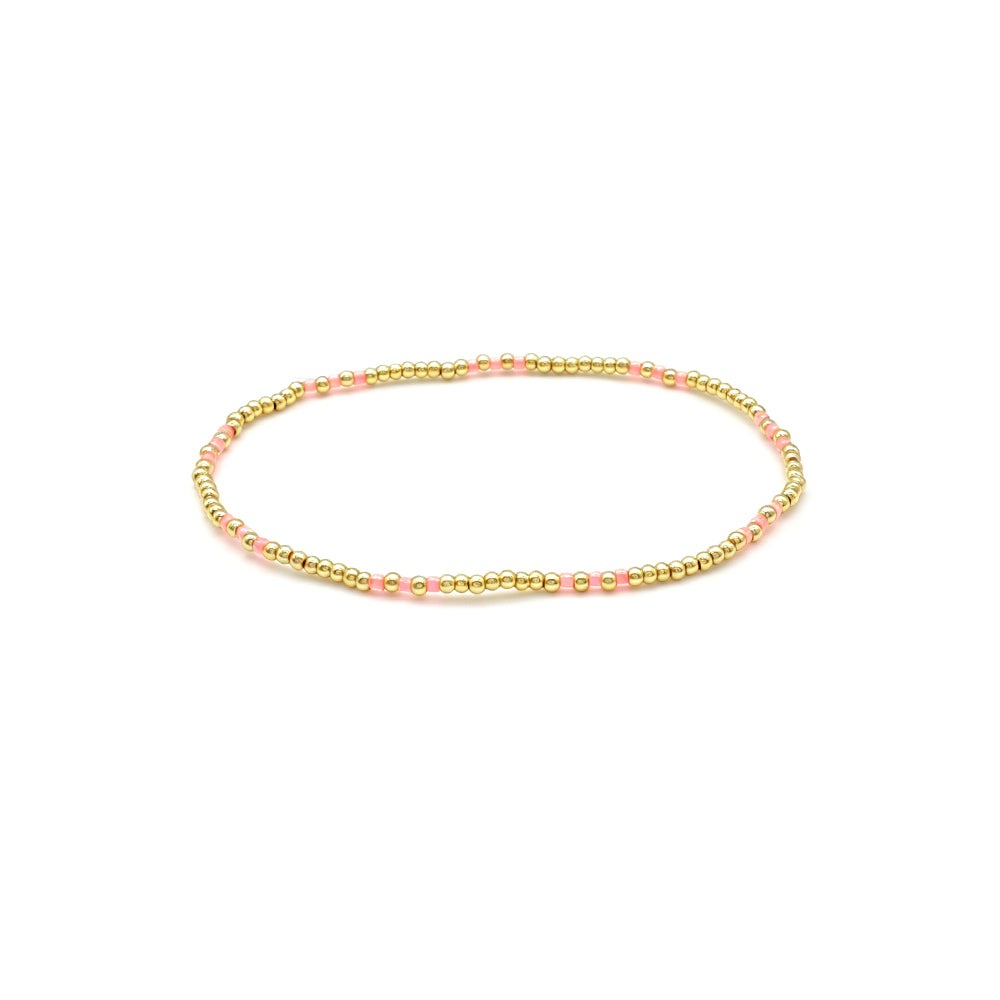 Handmade Multi-colour Miyuki Beads Plating Gold Brass Beads Elastic Bracelet