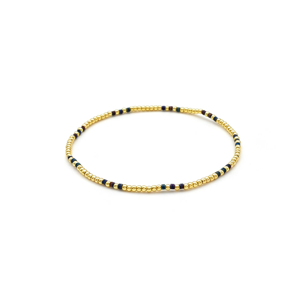 Handmade Multi-colour Miyuki Beads Plating Gold Brass Beads Elastic Bracelet