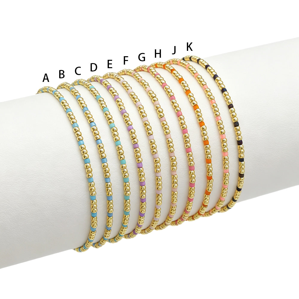 Handmade Multi-colour Miyuki Beads Plating Gold Brass Beads Elastic Bracelet