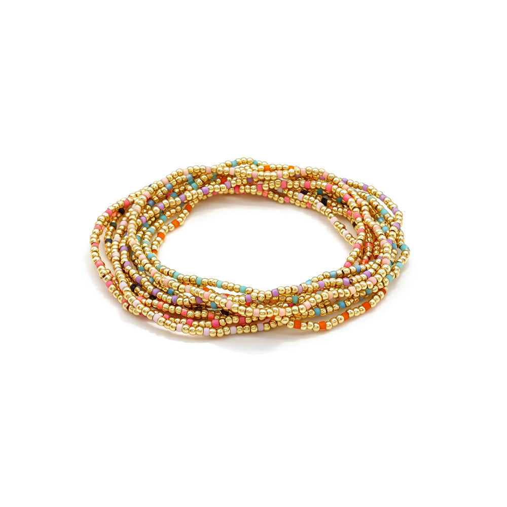 Handmade Multi-colour Miyuki Beads Plating Gold Brass Beads Elastic Bracelet