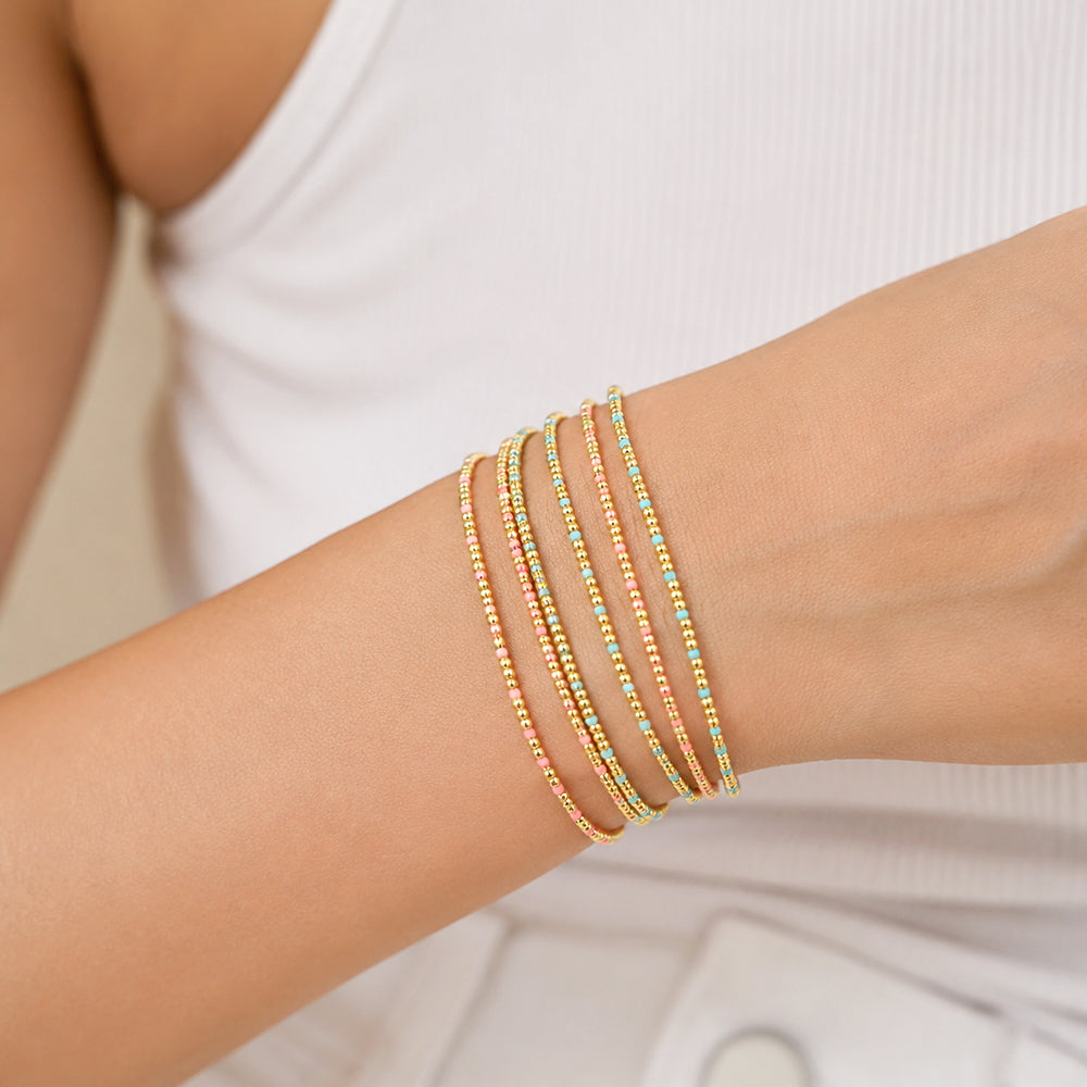 Handmade Multi-colour Miyuki Beads Plating Gold Brass Beads Elastic Bracelet