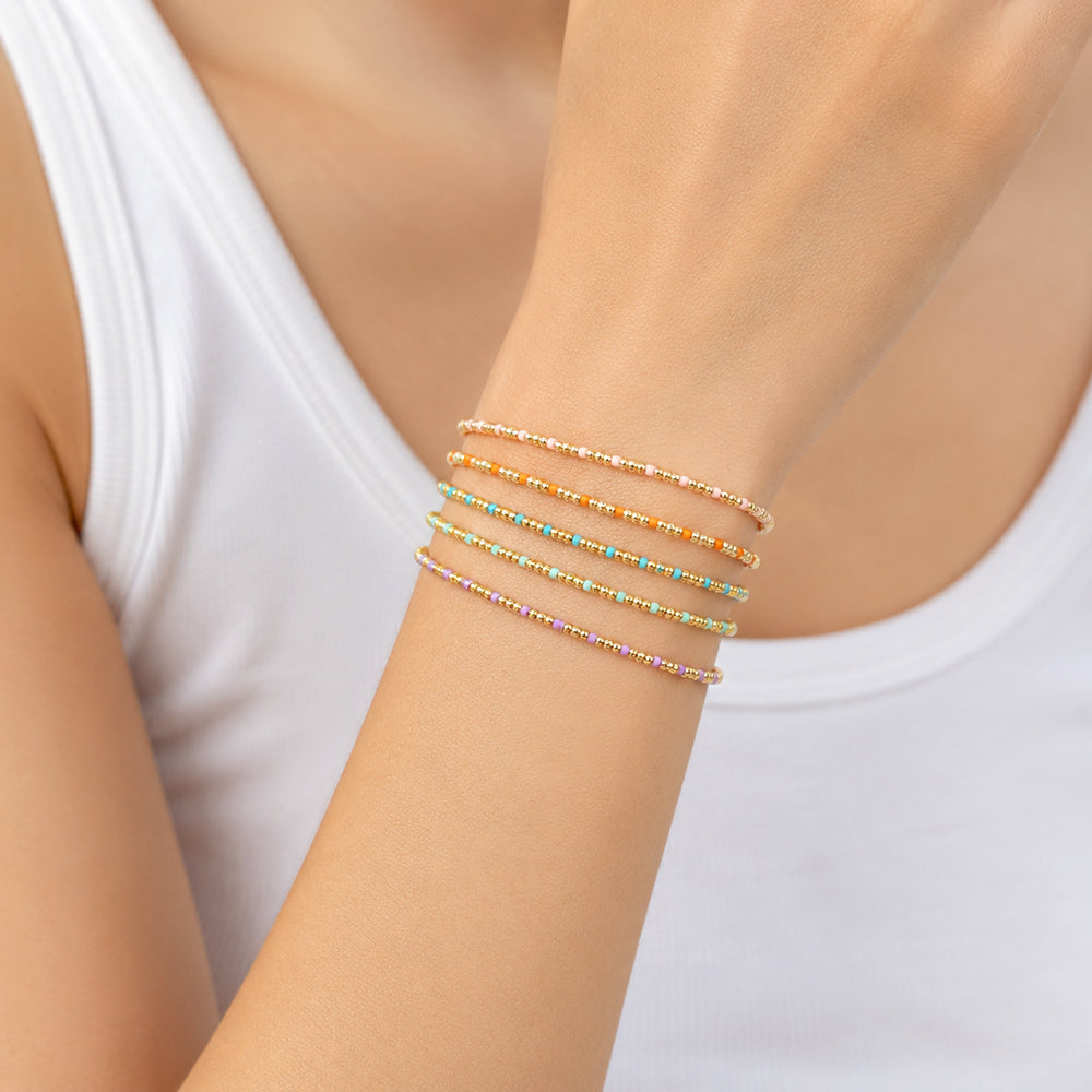 Handmade Multi-colour Miyuki Beads Plating Gold Brass Beads Elastic Bracelet