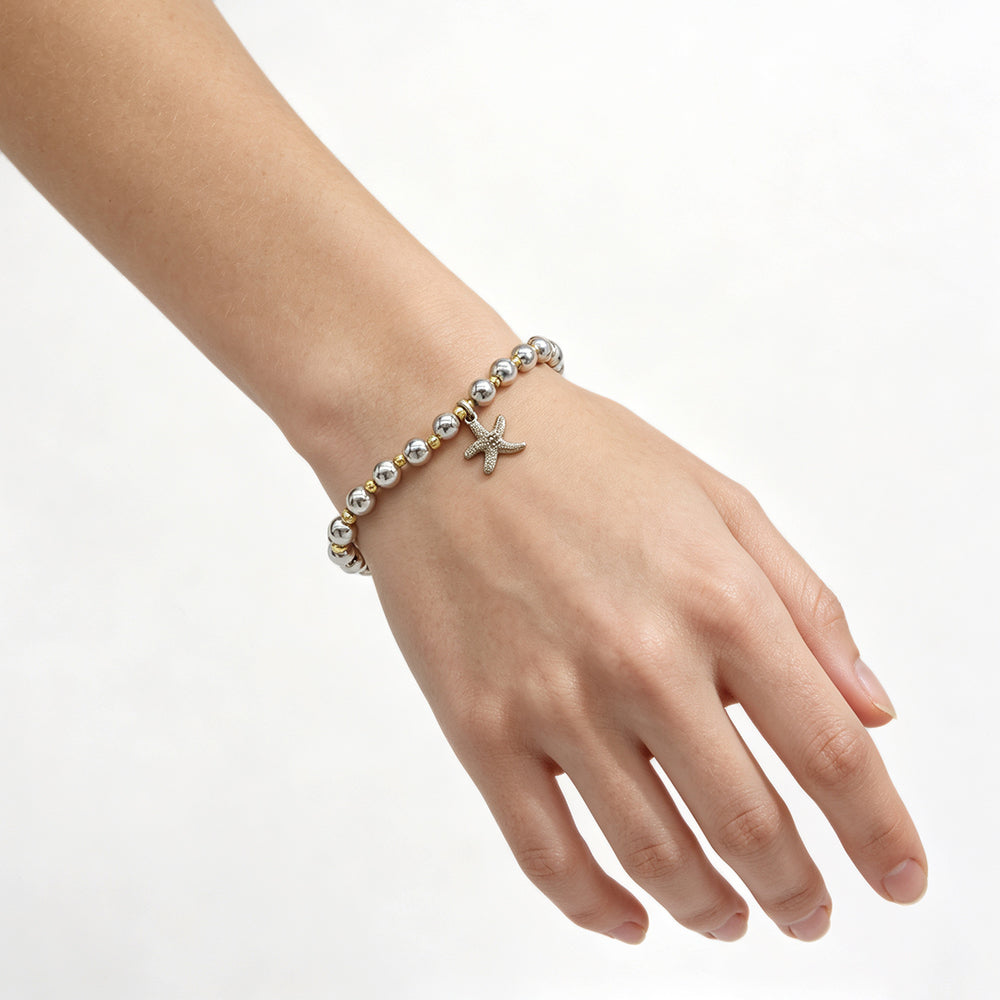 Handmade Plate Rhodium Brass Beads Bracelet With Starfish Charms