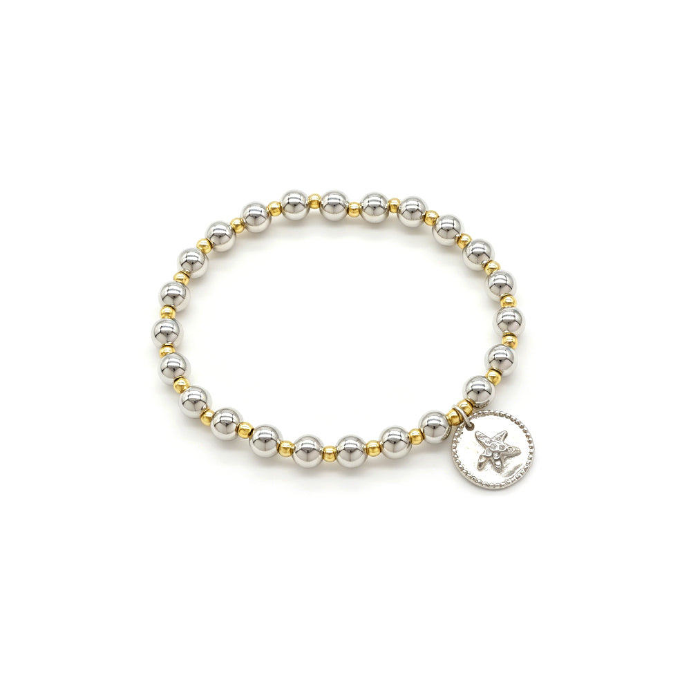 Handmade Plate Rhodium Brass Beads Bracelet With Starfish Charms