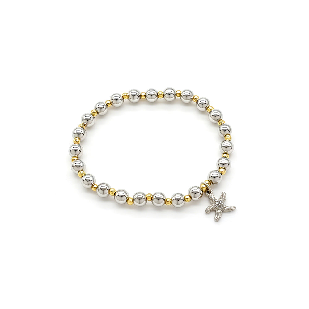 Handmade Plate Rhodium Brass Beads Bracelet With Starfish Charms