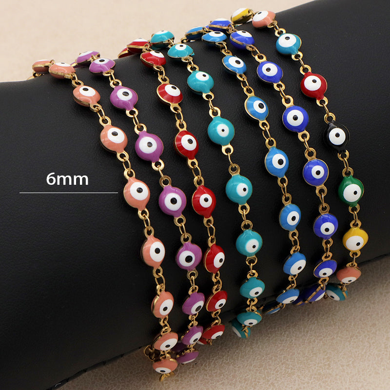 Handmade Customizable 6mm round enamel evil eyes stainless steel  anklets