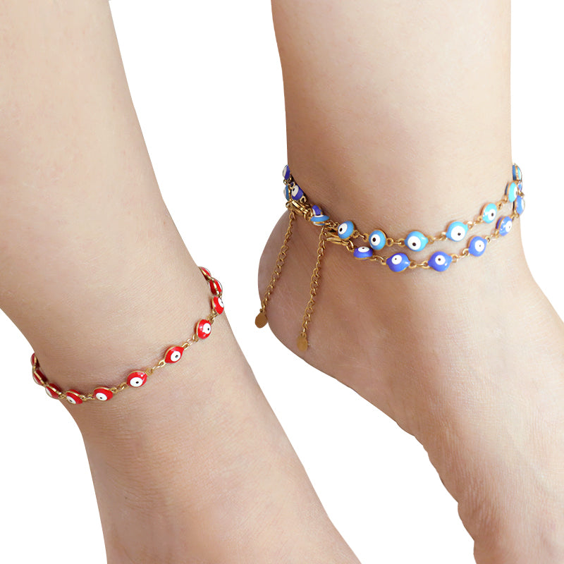 Handmade Customizable 6mm round enamel evil eyes stainless steel  anklets