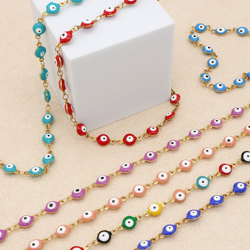 Handmade Customizable 6mm round enamel evil eyes stainless steel  anklets