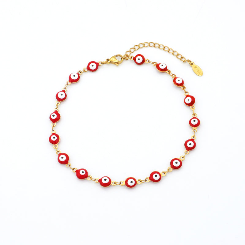 Handmade Customizable 6mm round enamel evil eyes stainless steel  anklets