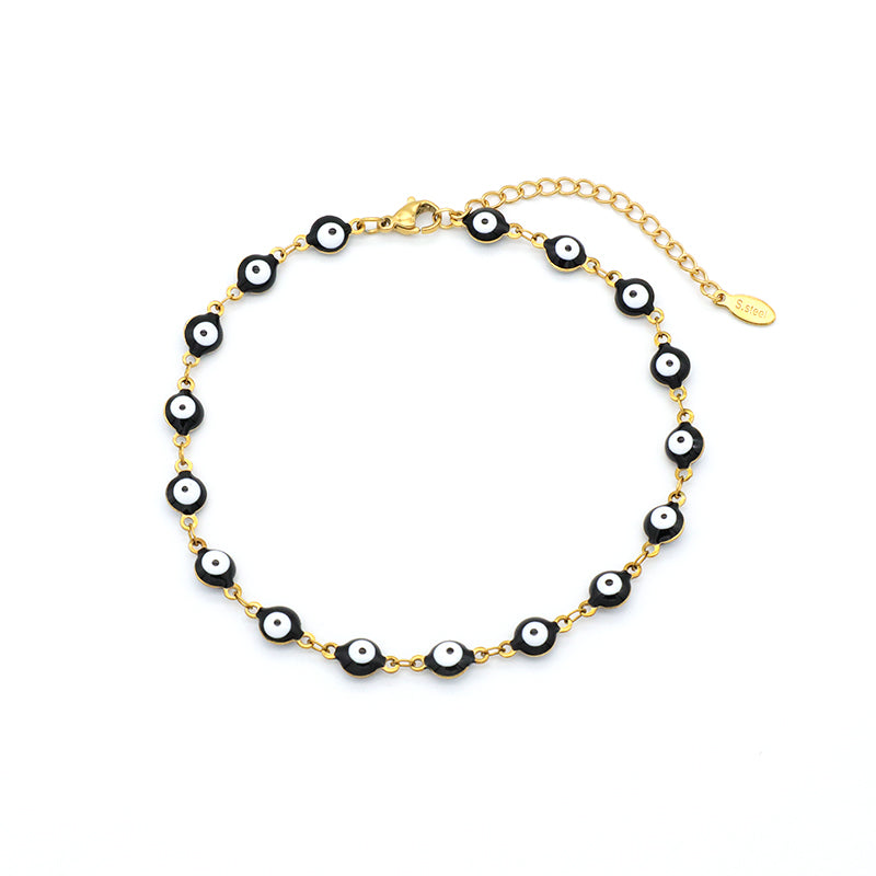 Handmade Customizable 6mm round enamel evil eyes stainless steel  anklets