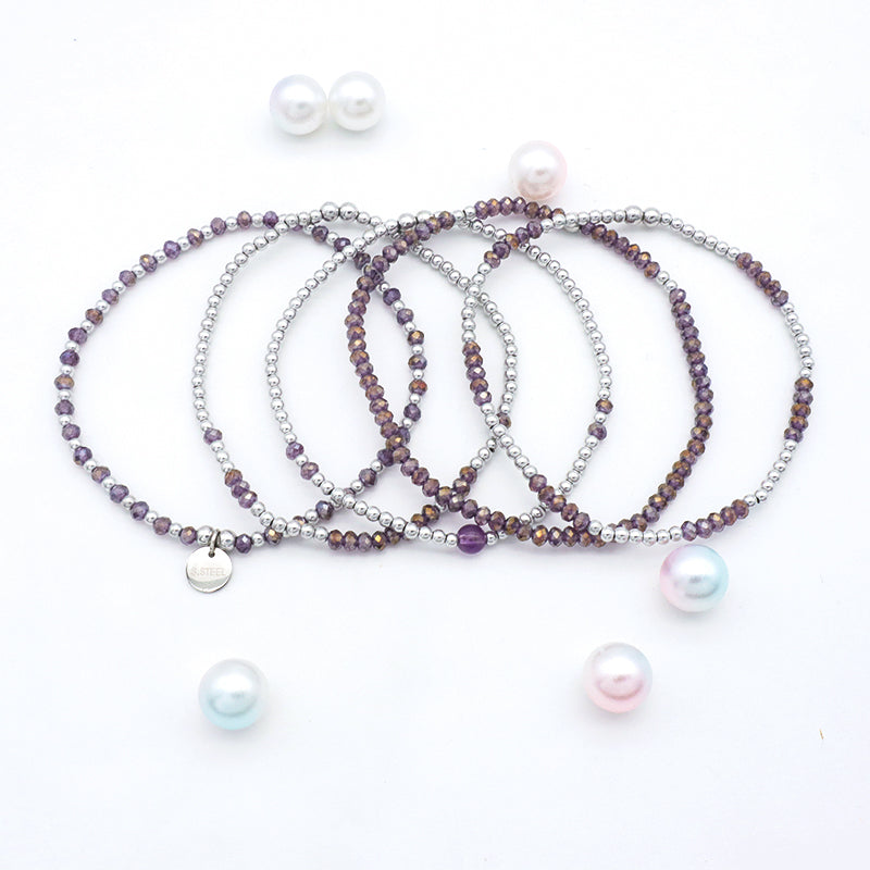 Good Quality  Wholesale Trendy Women Custom Jewelry Purple Glass Crystal Charm Bracelet Handmade Beads Bracelets Set