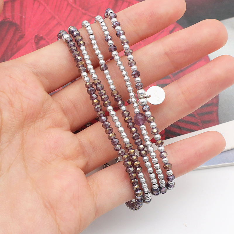 Good Quality  Wholesale Trendy Women Custom Jewelry Purple Glass Crystal Charm Bracelet Handmade Beads Bracelets Set