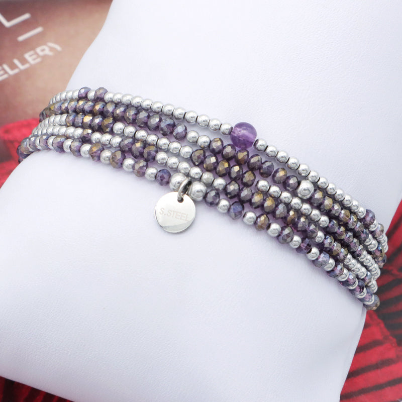Good Quality  Wholesale Trendy Women Custom Jewelry Purple Glass Crystal Charm Bracelet Handmade Beads Bracelets Set