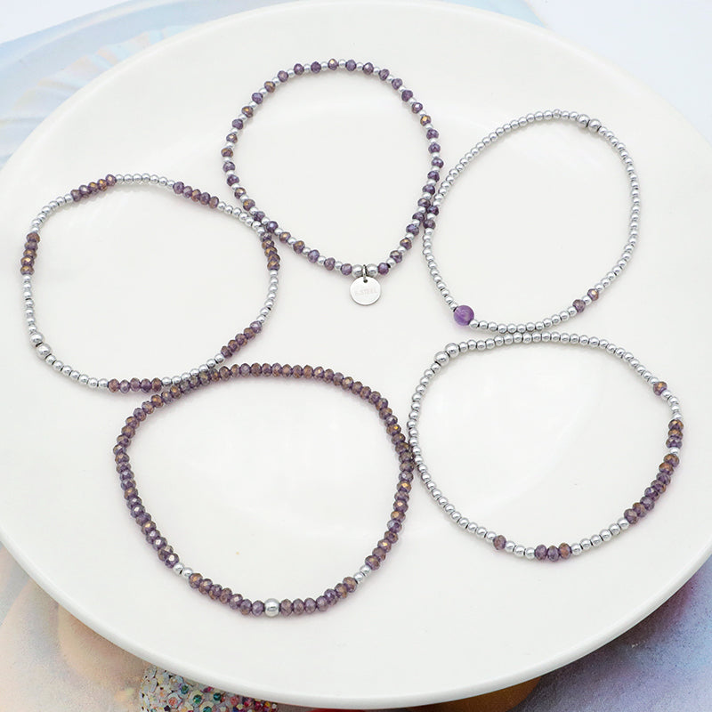 Good Quality  Wholesale Trendy Women Custom Jewelry Purple Glass Crystal Charm Bracelet Handmade Beads Bracelets Set