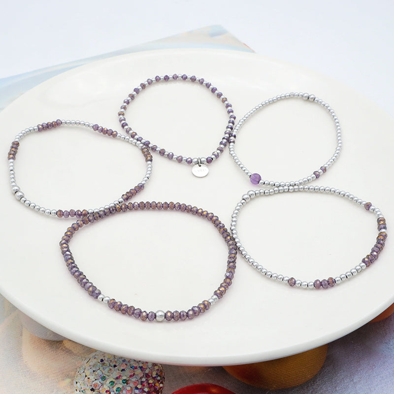 Good Quality  Wholesale Trendy Women Custom Jewelry Purple Glass Crystal Charm Bracelet Handmade Beads Bracelets Set