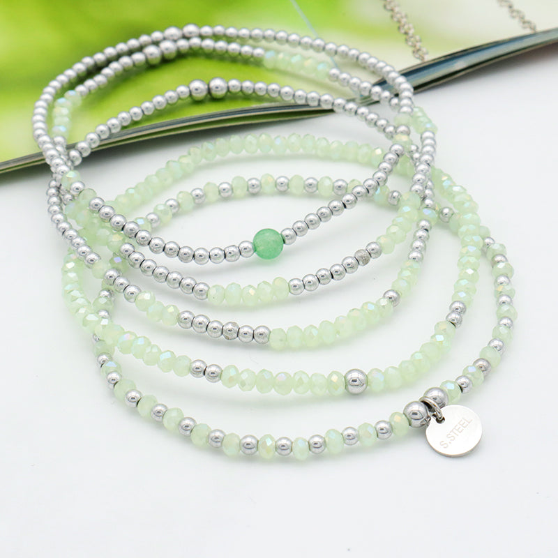 Wholesale Custom Fashion Women Girls Kids Jewelry Green Glass Crystal Bracelet Charms Beads Bracelets Set