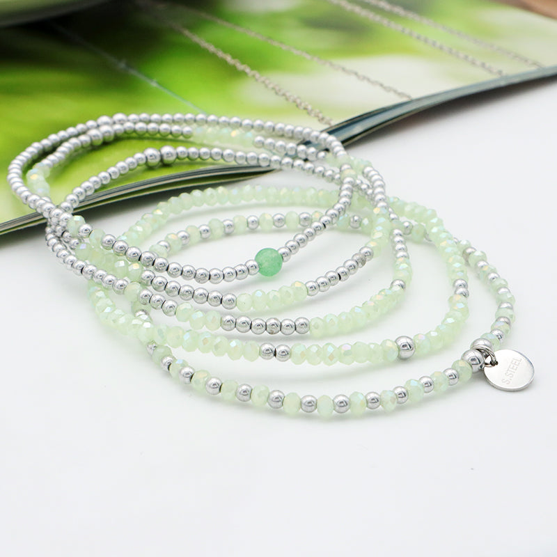 Wholesale Custom Fashion Women Girls Kids Jewelry Green Glass Crystal Bracelet Charms Beads Bracelets Set