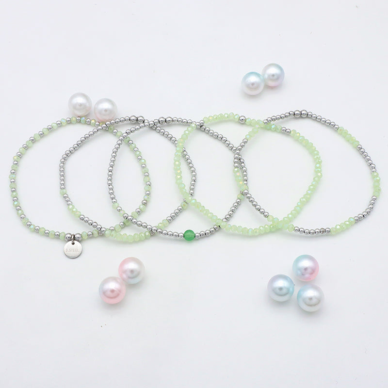Wholesale Custom Fashion Women Girls Kids Jewelry Green Glass Crystal Bracelet Charms Beads Bracelets Set