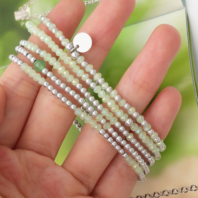 Wholesale Custom Fashion Women Girls Kids Jewelry Green Glass Crystal Bracelet Charms Beads Bracelets Set