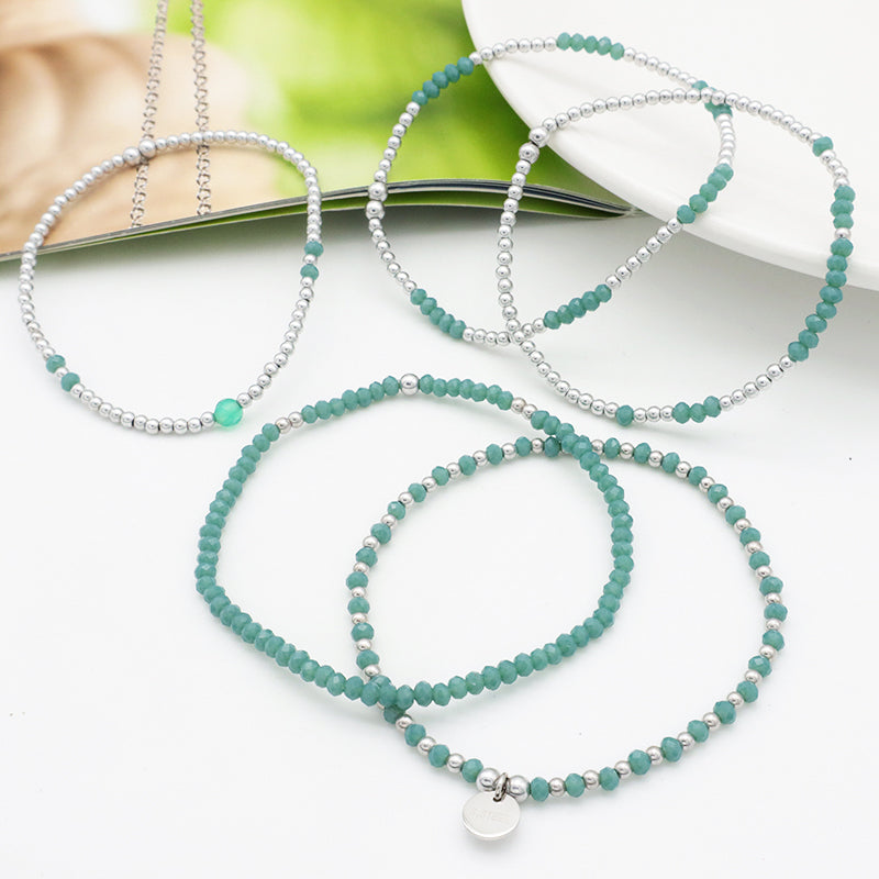 Summer Wholesale Trendy Handmade Jewelry Set Woman Kid Baby Blue Glass Crystal Custom Bracelets Charms Beads Bracelet Bangle