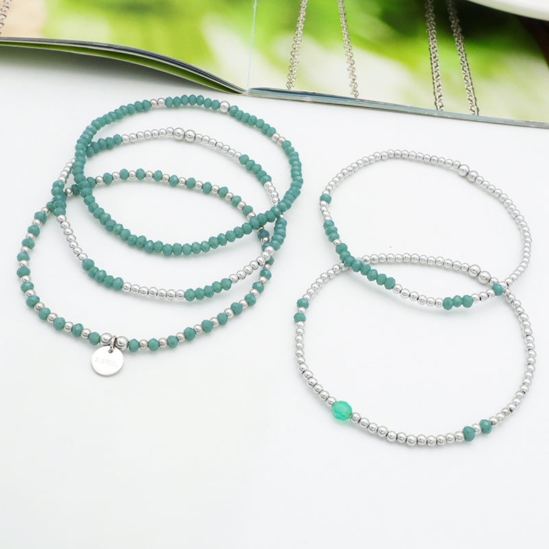 Summer Wholesale Trendy Handmade Jewelry Set Woman Kid Baby Blue Glass Crystal Custom Bracelets Charms Beads Bracelet Bangle