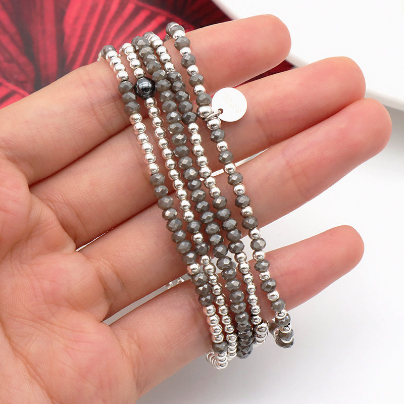 Oem Wholesale Summer Girl Kid Grey Handmade Glass Crystal Jewelry Beaded Bracelet Charm