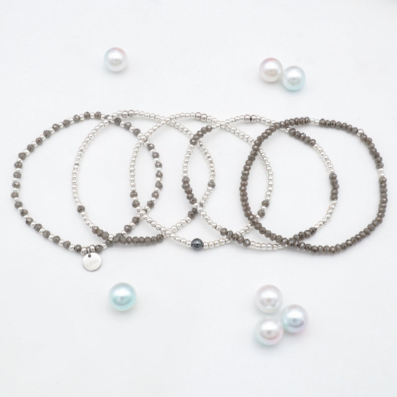 Oem Wholesale Summer Girl Kid Grey Handmade Glass Crystal Jewelry Beaded Bracelet Charm