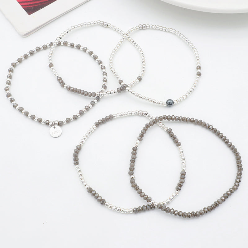 Oem Wholesale Summer Girl Kid Grey Handmade Glass Crystal Jewelry Beaded Bracelet Charm