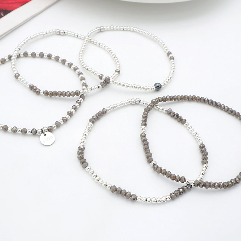 Oem Wholesale Summer Girl Kid Grey Handmade Glass Crystal Jewelry Beaded Bracelet Charm