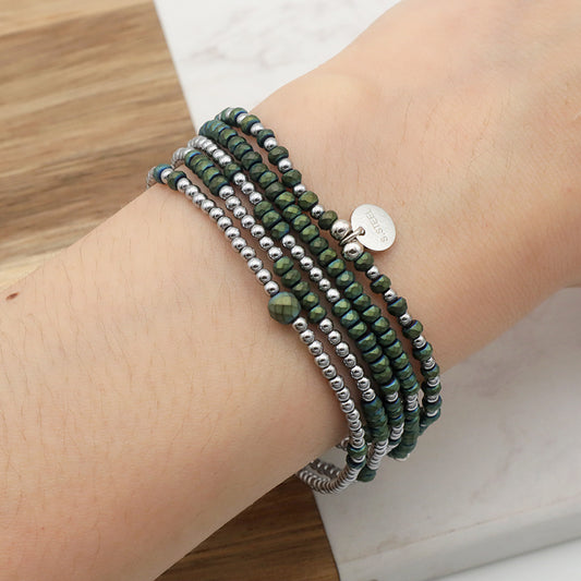 Hot Selling Wholesale Fashion Custom Green Beads Jewelry Handmade Natural Stone Charms Men Bracelets Bangles Set