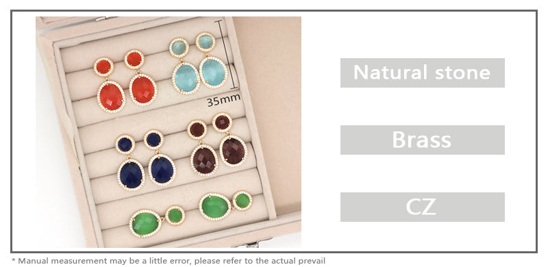 New Custom Wholesale Colored Healing Stone Drop Earring Stud Jewelry CZ Gold Plated Natural Stone Dangle Earrings For Women Gift