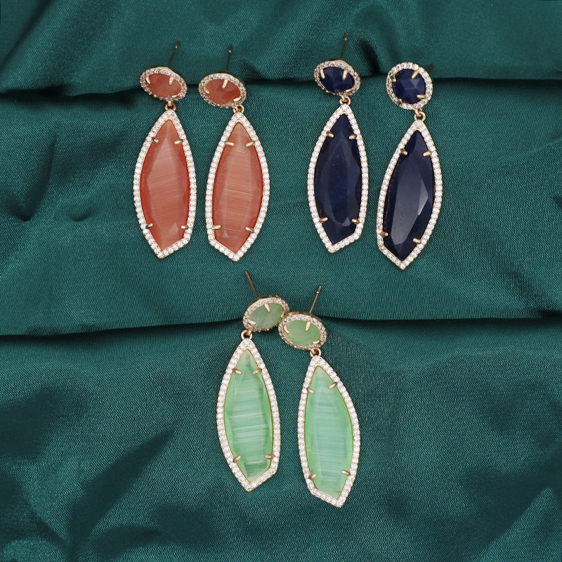 Various Colorful Custom Wholesale Women Gift Drop Healing Stone Stud Earrings Gold Plated CZ Natural Stone Dangle Earrings