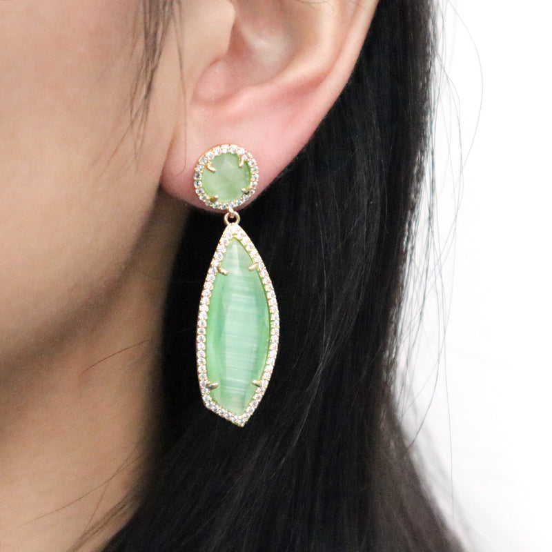 Various Colorful Custom Wholesale Women Gift Drop Healing Stone Stud Earrings Gold Plated CZ Natural Stone Dangle Earrings
