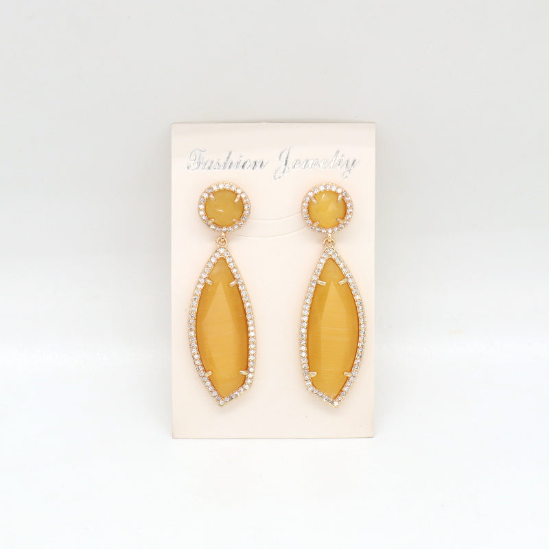 Various Colorful Custom Wholesale Women Gift Drop Healing Stone Stud Earrings Gold Plated CZ Natural Stone Dangle Earrings