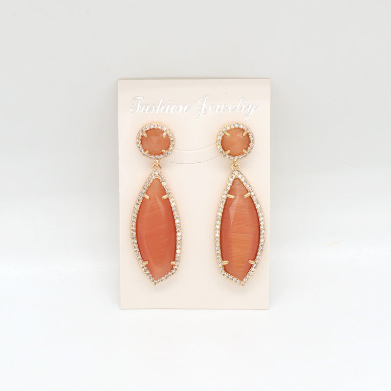 Various Colorful Custom Wholesale Women Gift Drop Healing Stone Stud Earrings Gold Plated CZ Natural Stone Dangle Earrings