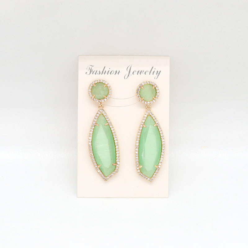 Various Colorful Custom Wholesale Women Gift Drop Healing Stone Stud Earrings Gold Plated CZ Natural Stone Dangle Earrings