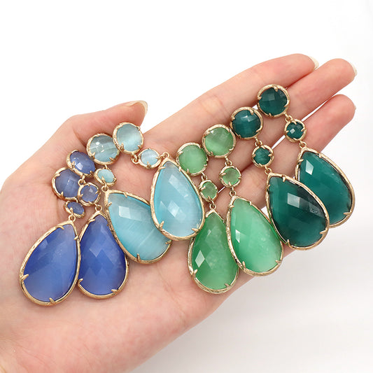 Unique Design Healing Stone Drop Earrings Stud Jewelry Women Gift Custom Colorful Gold Plated Dangle Natural Stone Earrings